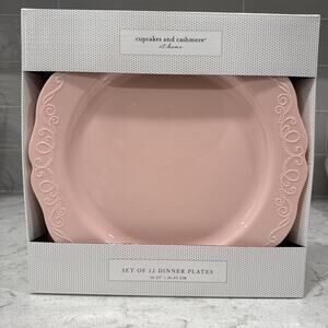 Set 12 PINK SCROLL 10.25” Dinner Plates Boxed Cupcakes and Cashmere Disposable